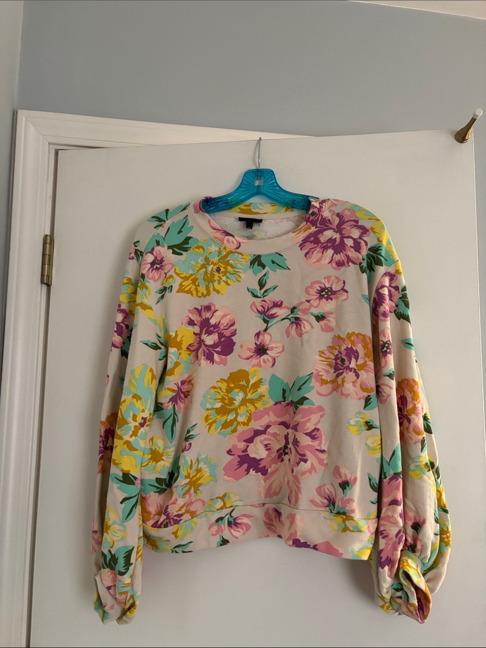 Who What Wear Sweatshirt with Pink, Yellow & Teal Floral Print
small